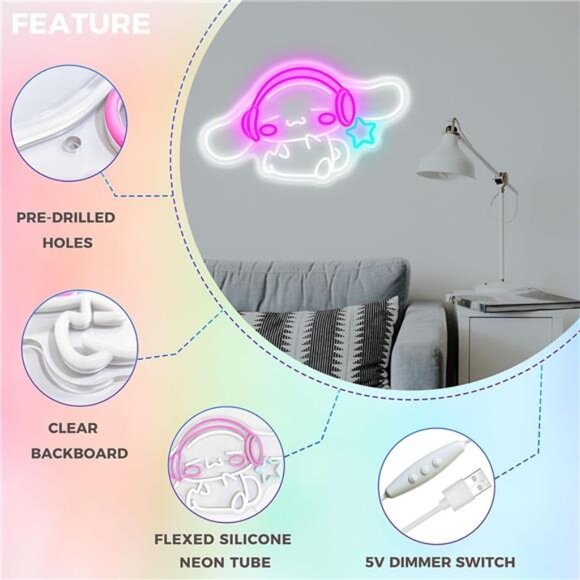 CinnamoRoll LED Neon Sign Anime Sanrio Hello Kitty Wall Decor Japanese Light NEW - Picture 5 of 6